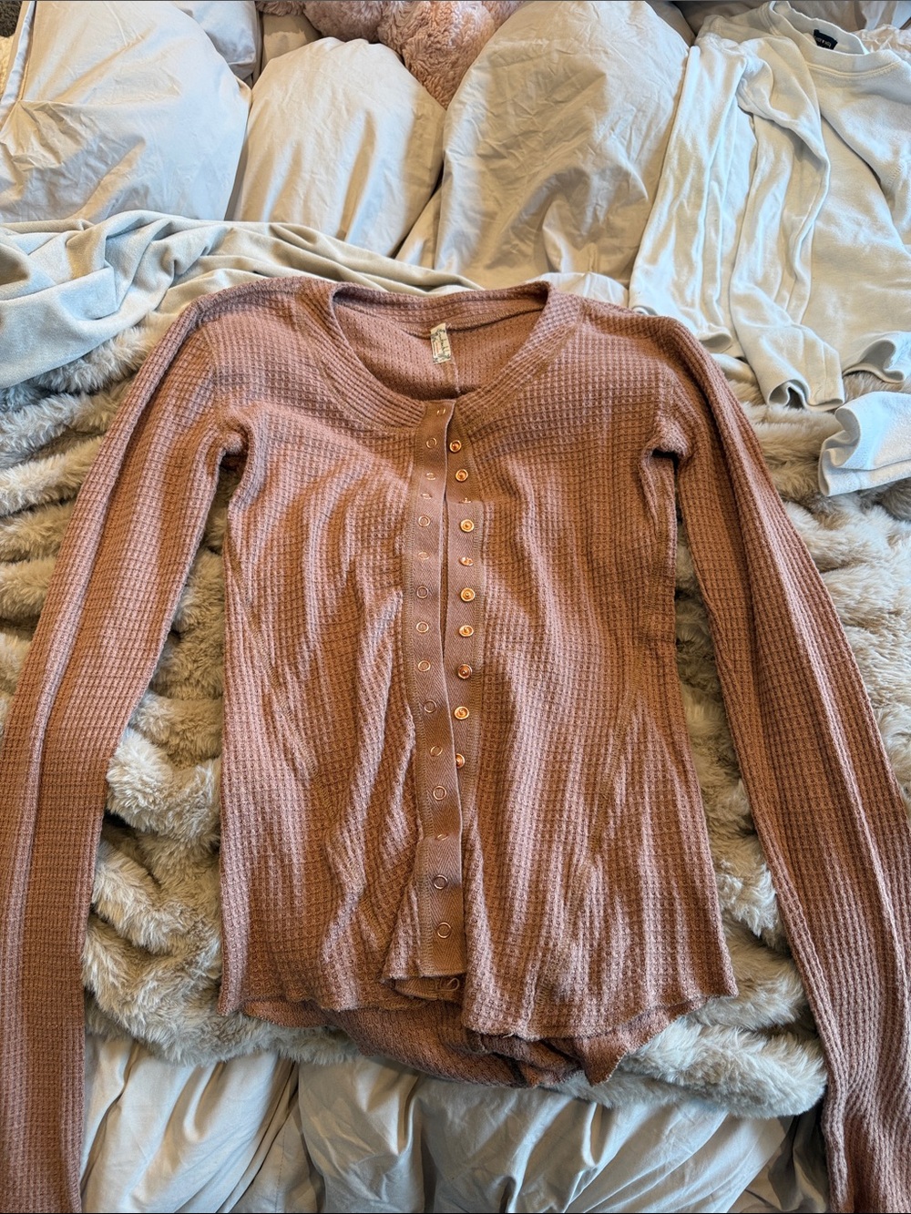 Free People dusty rose waffle knit top